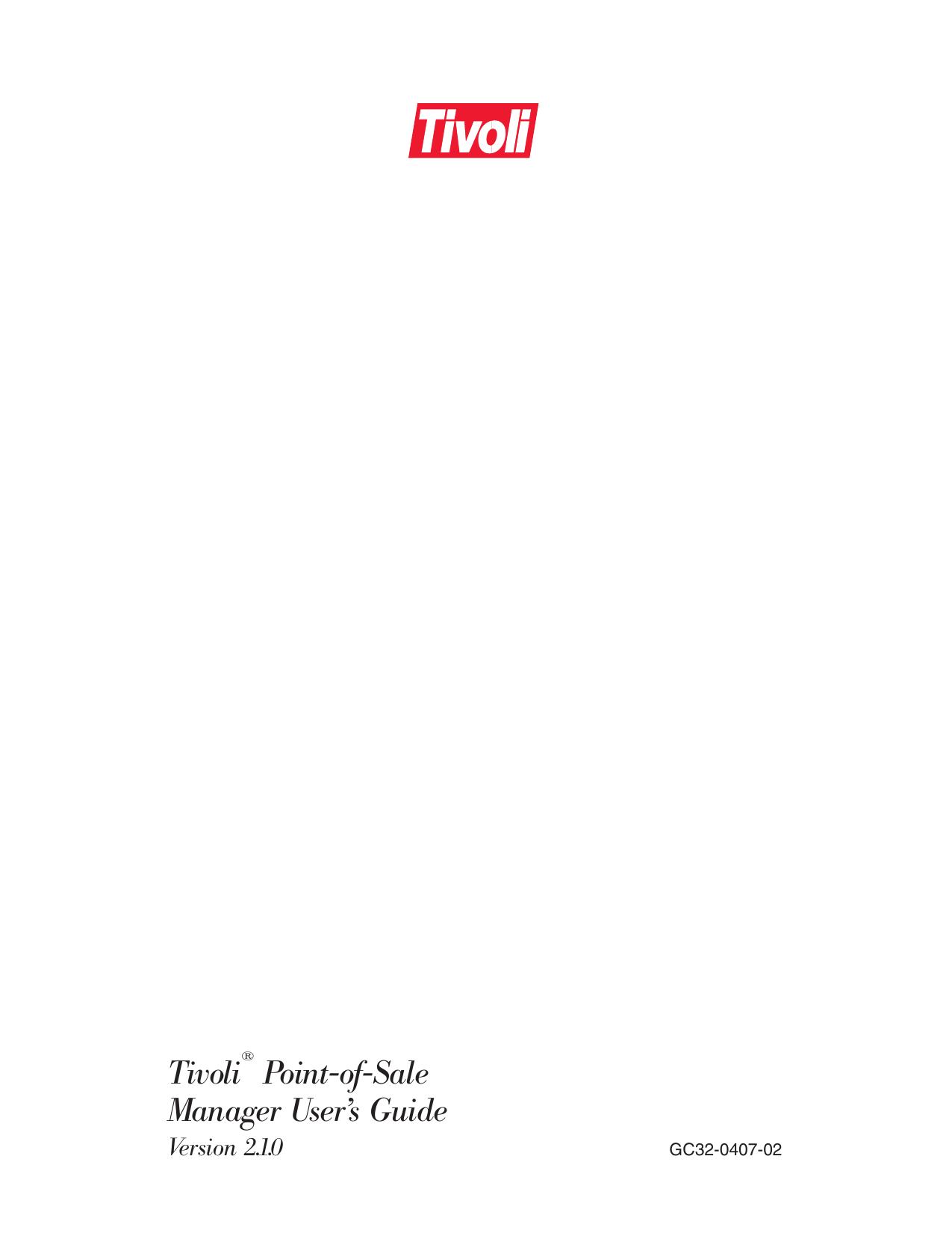 Tivoli Point-of-Sale Manager User™s Guide