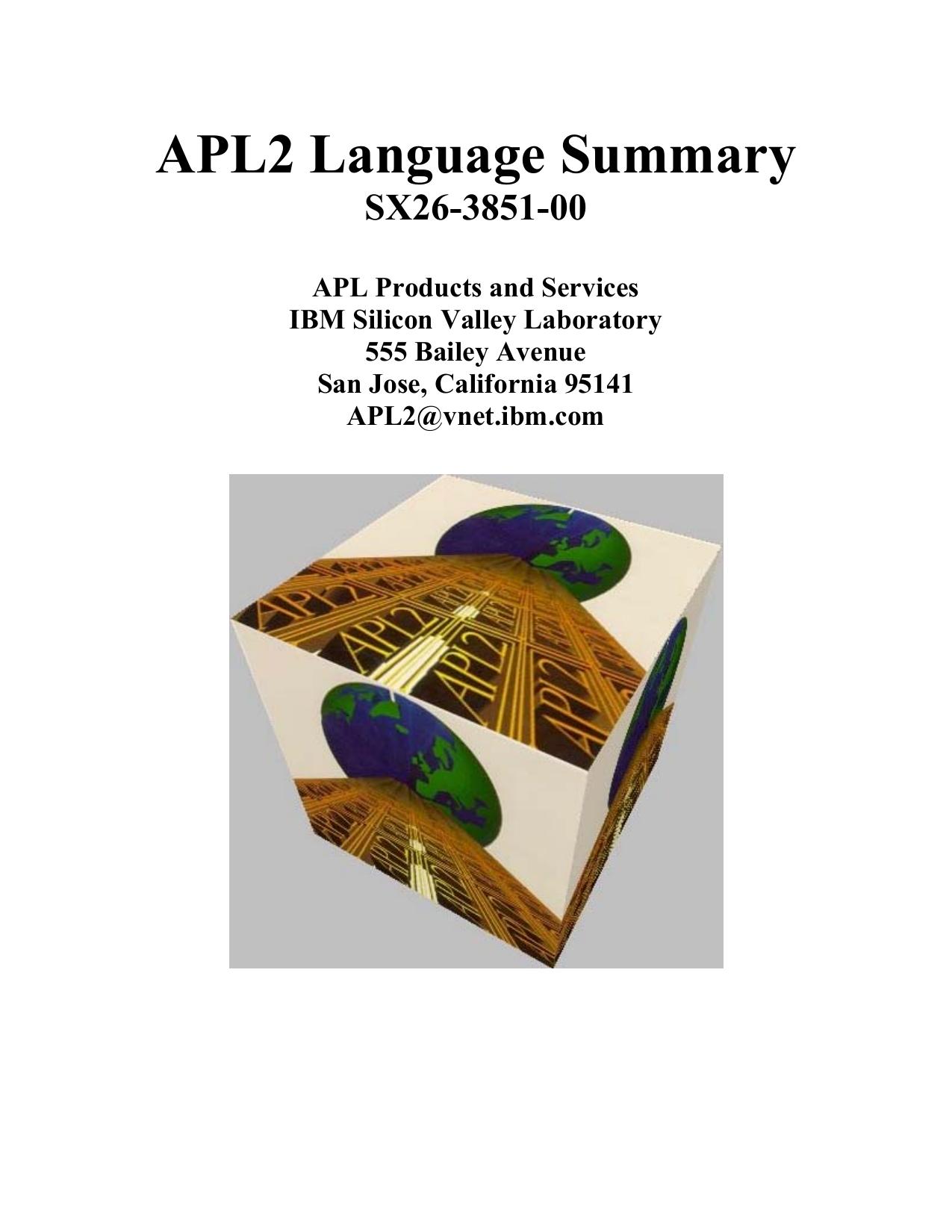 APL2 Language Summary (SX26-3851-00)