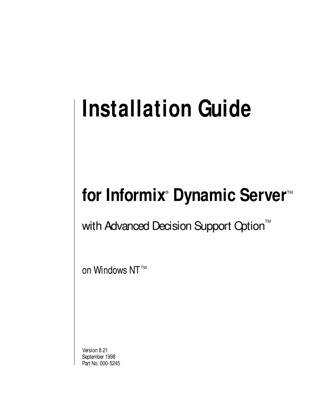 Installation guide for Informix Dynamic Server with Advanced Decision Support On Windows NT