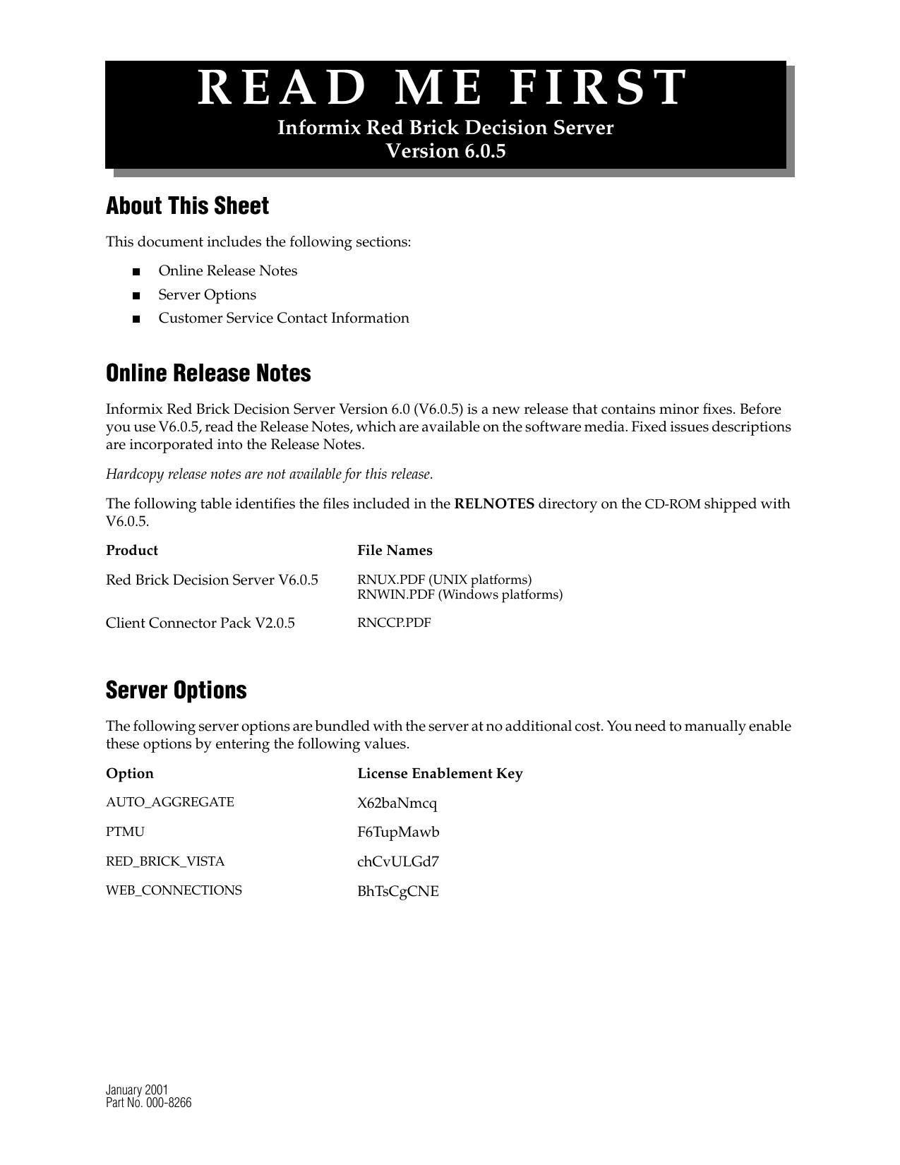 Read Me First for Informix Red Brick Decision Server