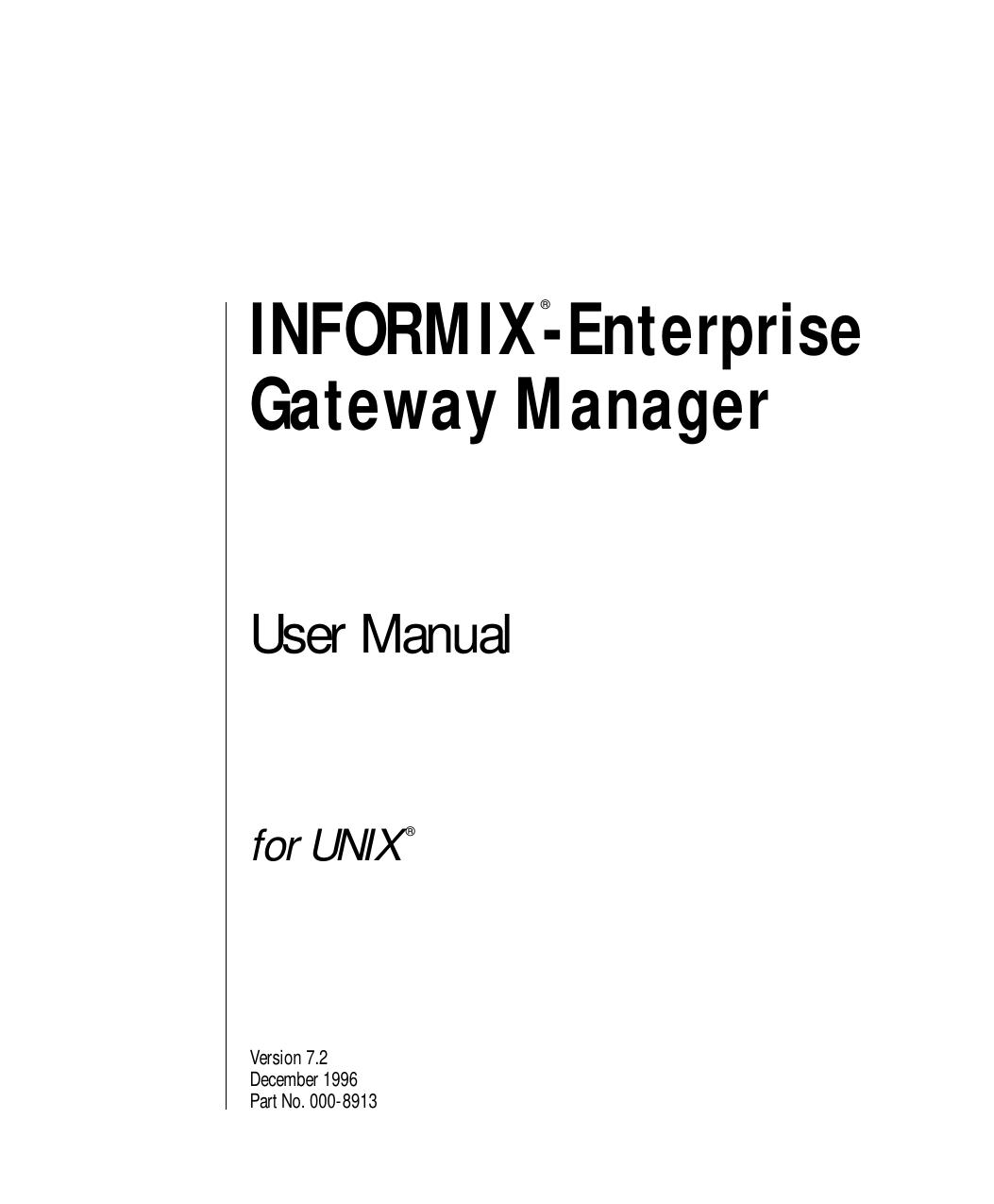 INFORMIX-Enterprise Gateway Manager User Manual for UNIX