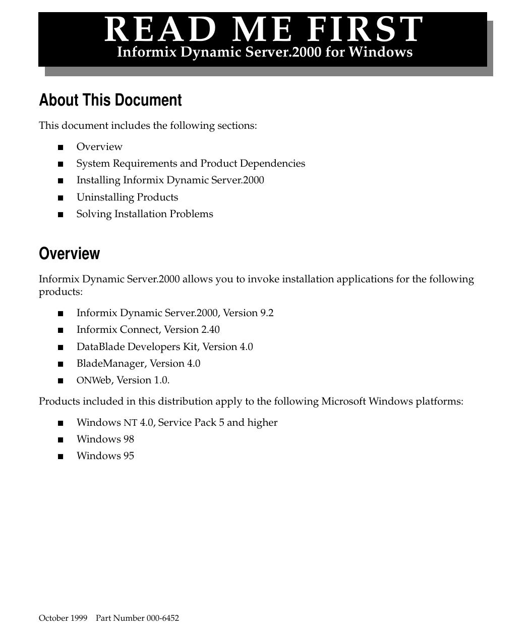 Read Me First for Informix Dynamic Server.2000 for Windows