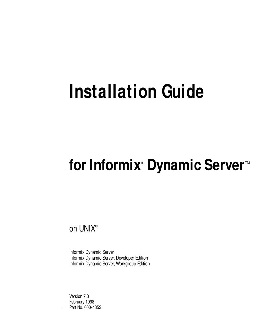 Installation Guide for Informix Dynamic Server on UNIX