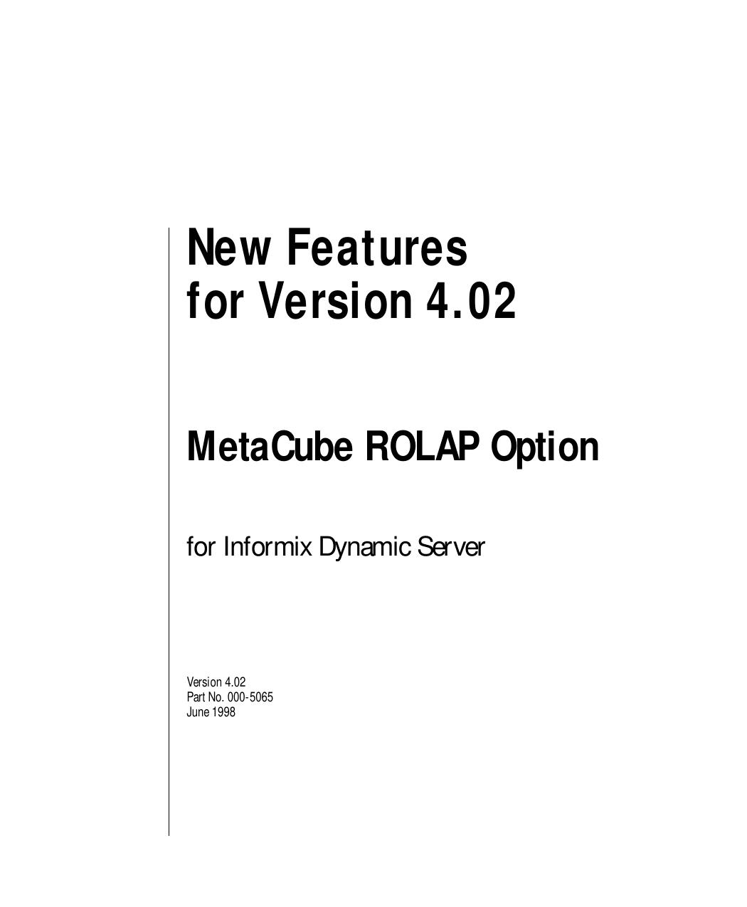New Features for Version 4.02 MetaCube ROLAP Option