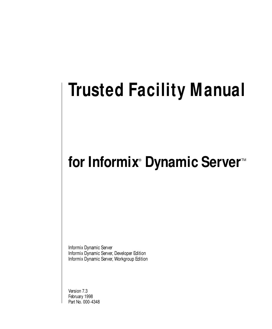 Trusted Facility Manual for Informix Dynamic Server