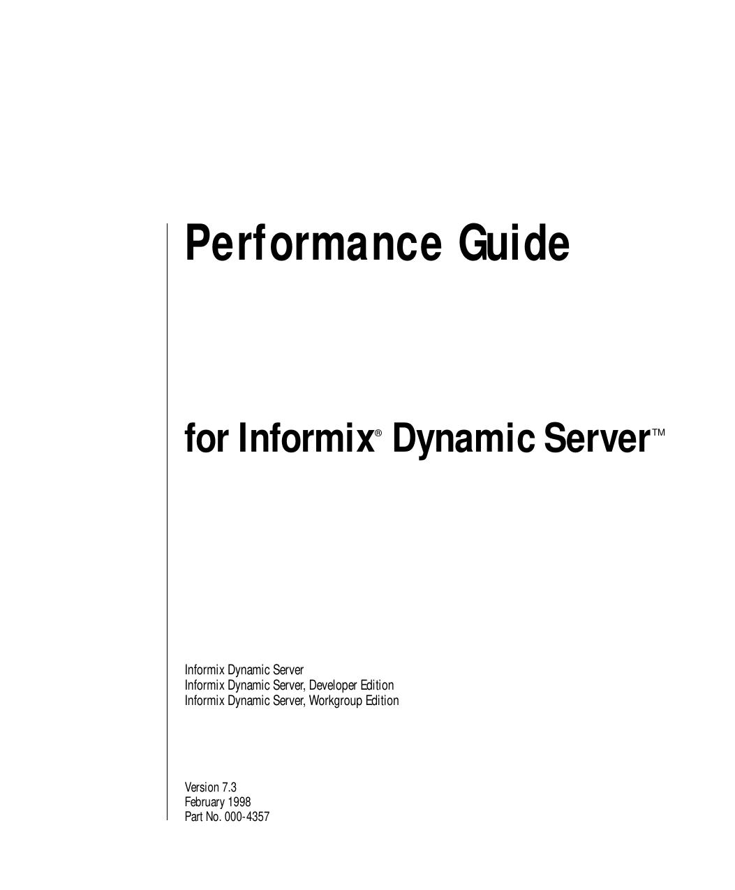 Performance Guide for Informix Dynamic Server