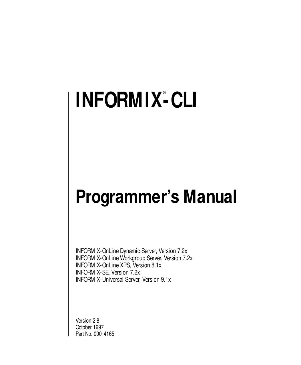 INFORMIX-CLI Programmer's Manual, Version 2.0