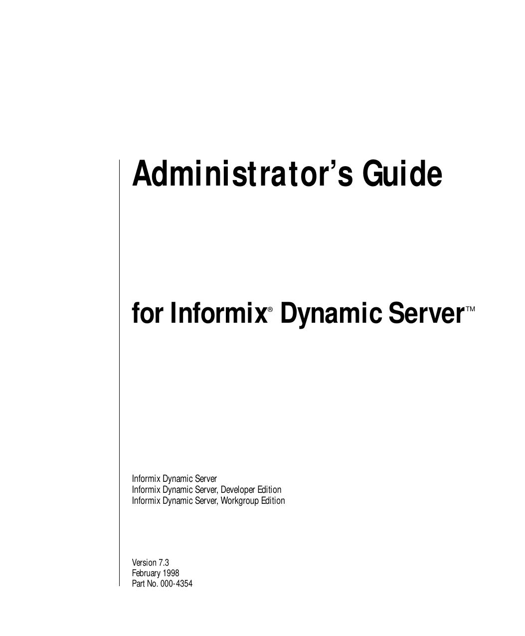 Administrator's Guide for Informix Dynamic Server