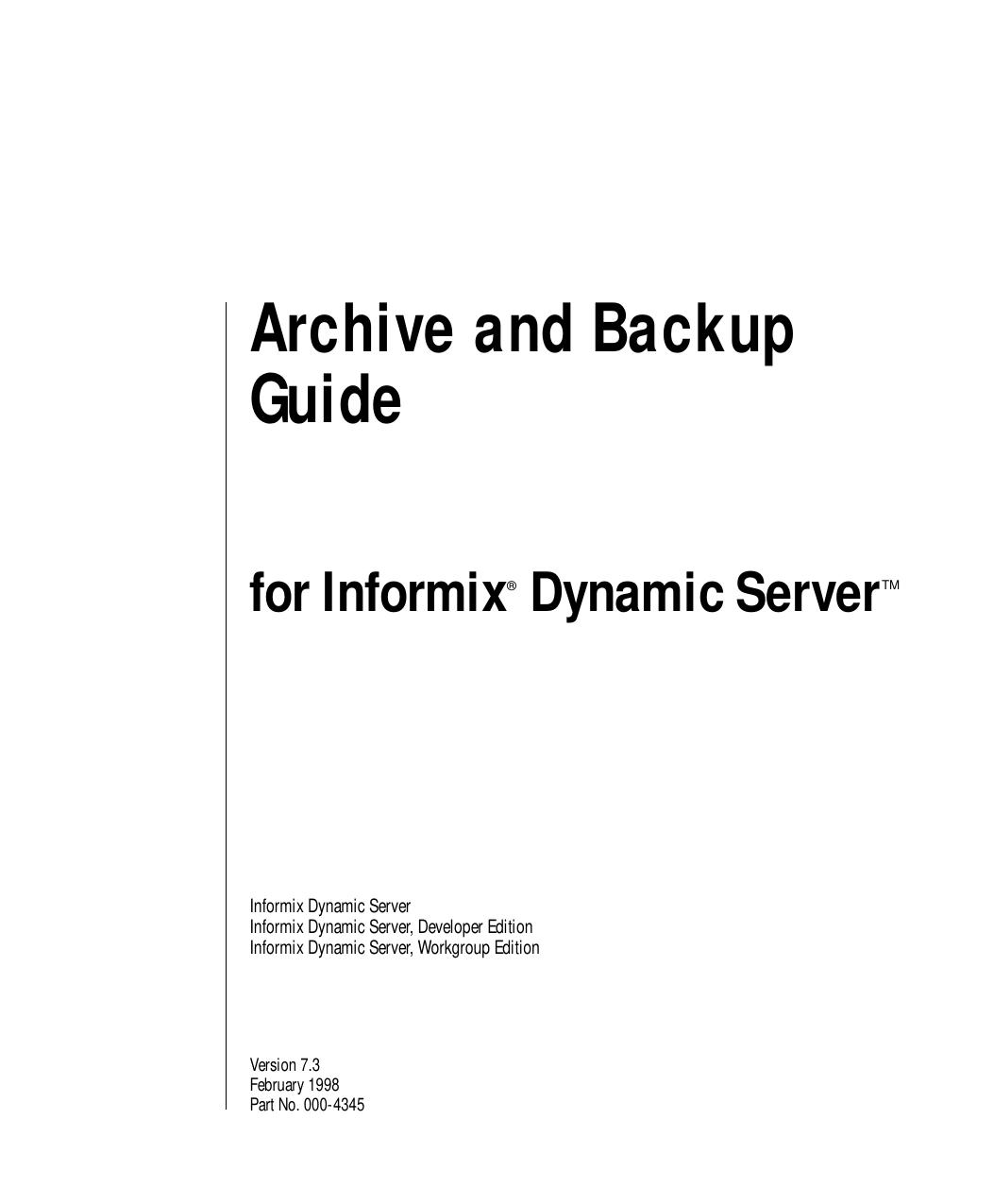 Archive and Backup Guide for informix Dynamic Server