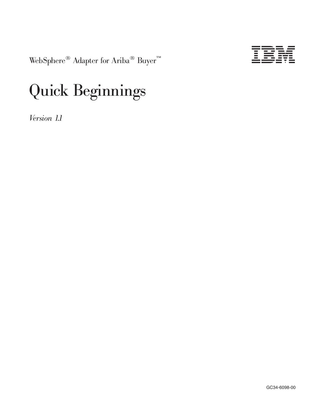 WebSphere<sup>®<reset> Adapter for Ariba<sup>®<reset> Buyer<sup>Ž<reset>: Quick Beginnings