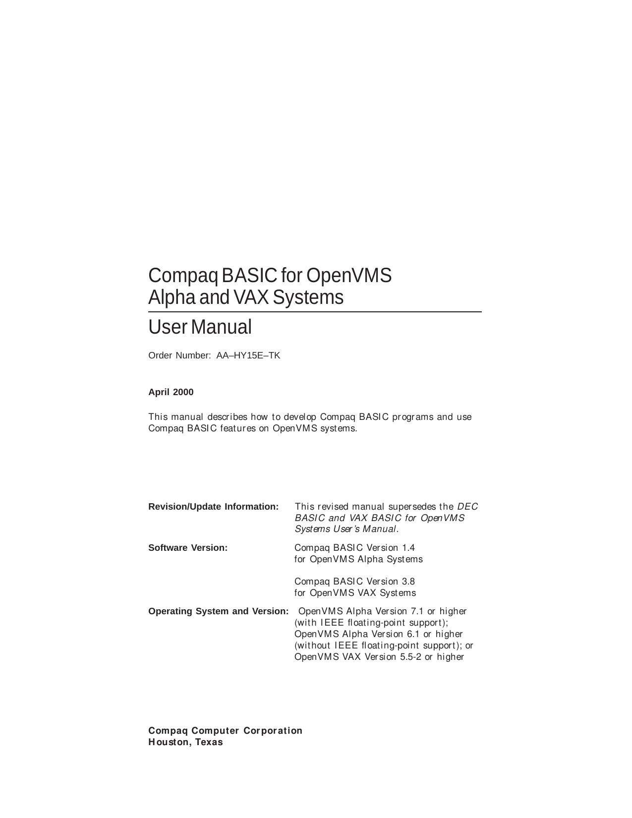 Compaq BASIC 1.4