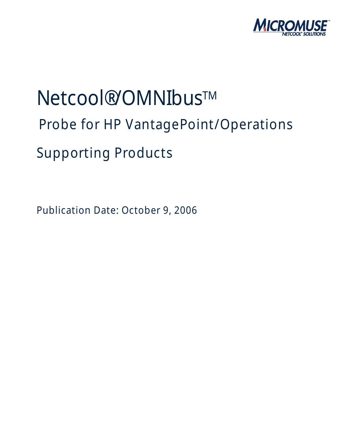 Netcool/OMNIbus Probe for HP VantagePoint/Operations