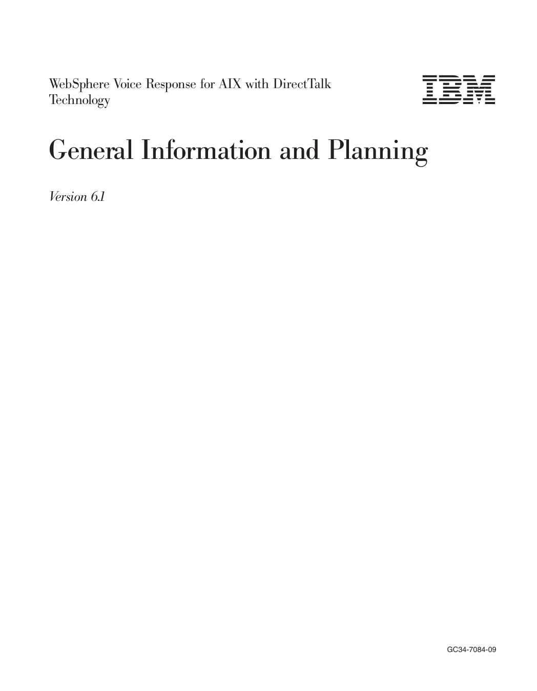 WebSphere Voice Response for AIX: General Information and Planning