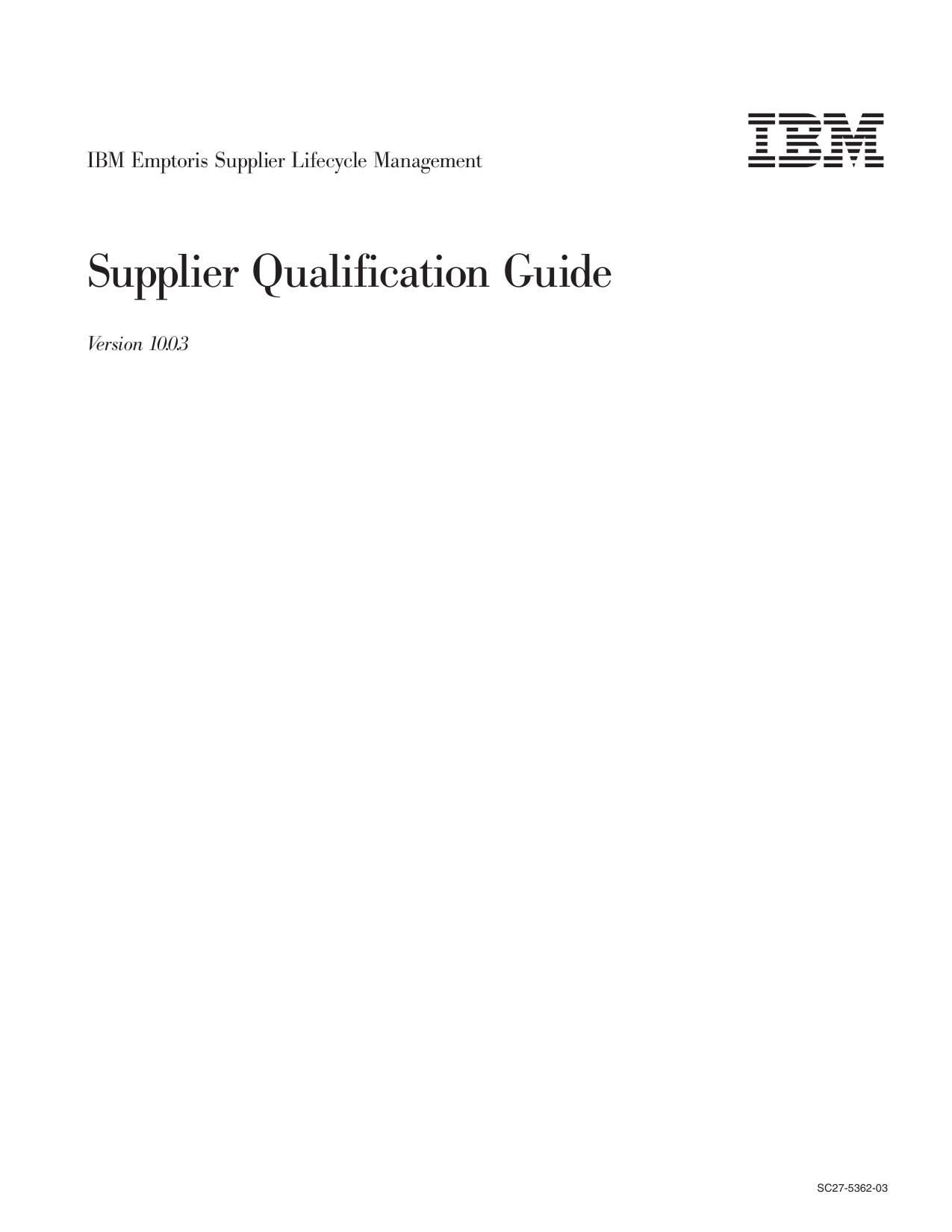 IBM Emptoris Supplier Lifecycle Management: Supplier Qualification Guide