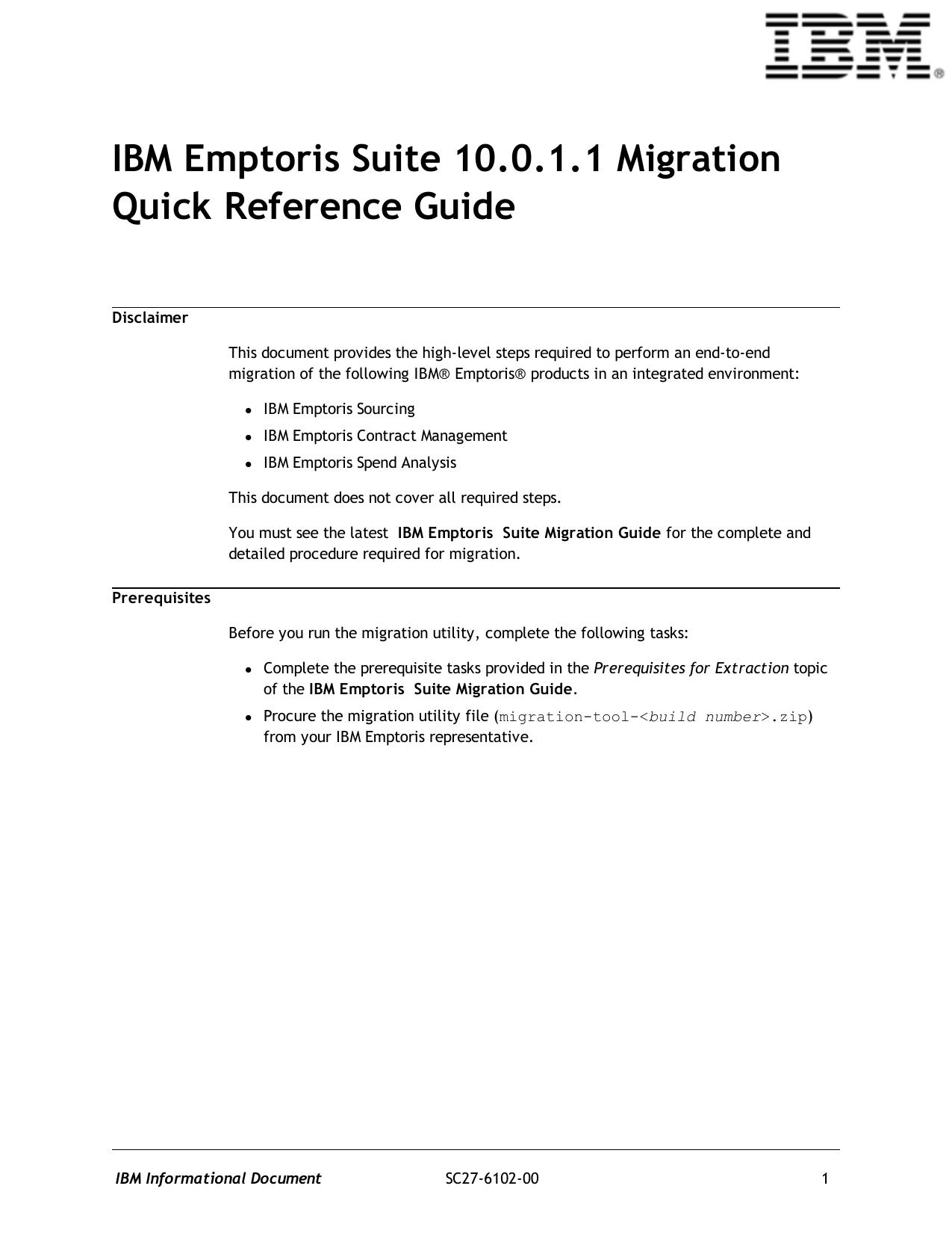 IBM Emptoris Suite 10.0.1.1 Migration Quick Reference Guide