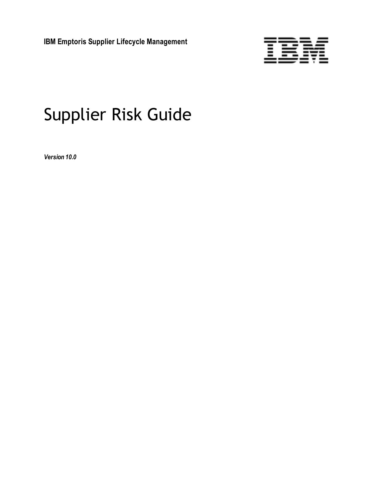 IBM Emptoris Supplier Lifecycle Management 10.0 Supplier Risk Guide