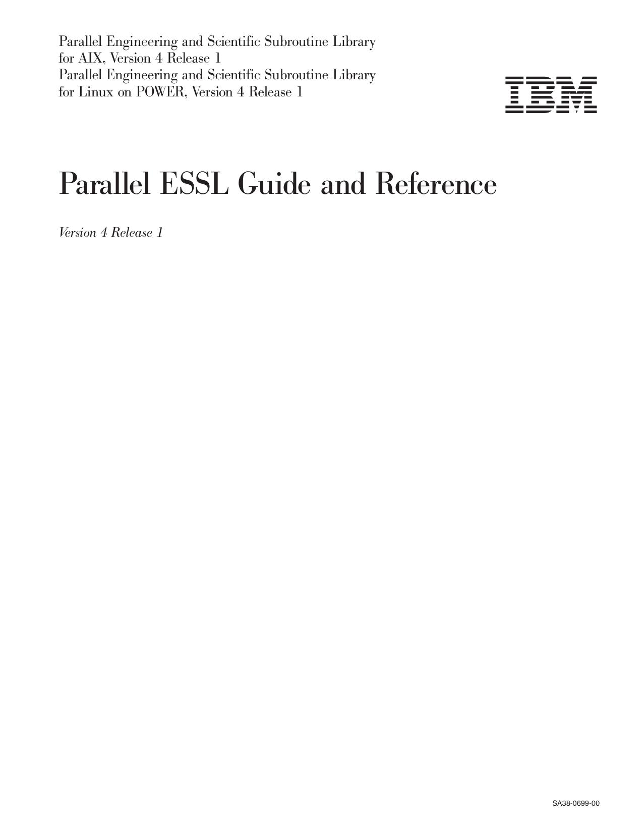 Parallel ESSL for AIX 4.1: Guide and Reference