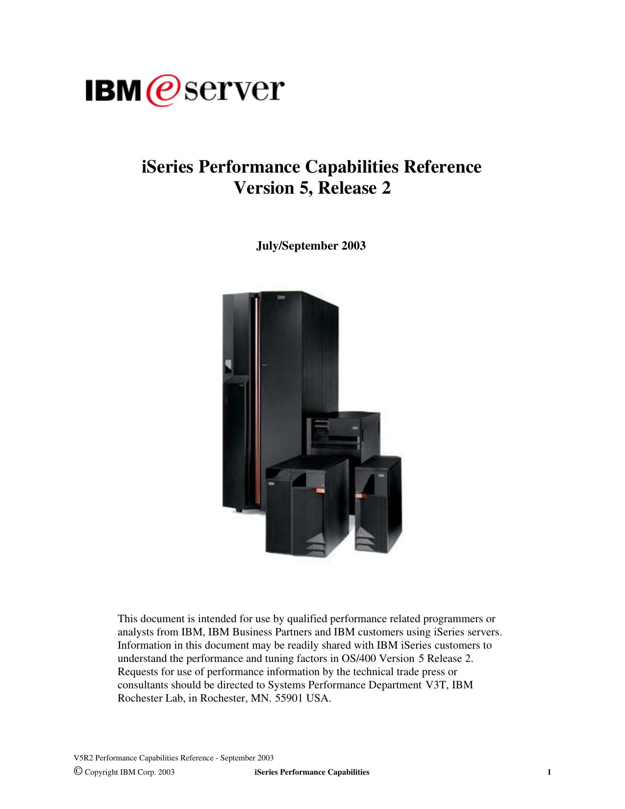 iSeries Performance Capabilities Reference Version 5 Release 2